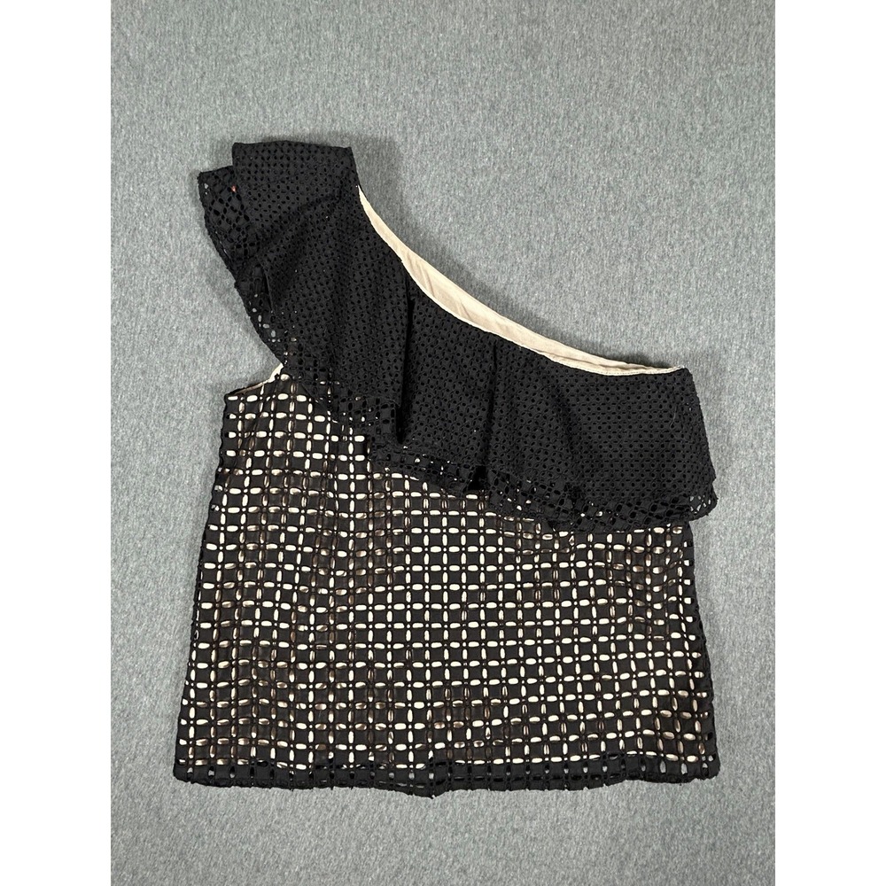 NWT J.Crew One-Shoulder Eyelet Ruffle Top Black Size 4